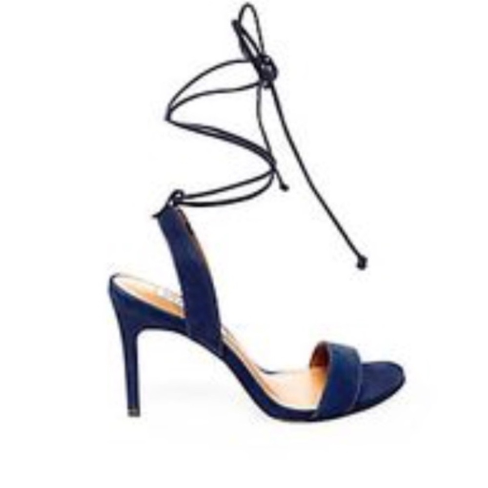 Blue suede wrap heels